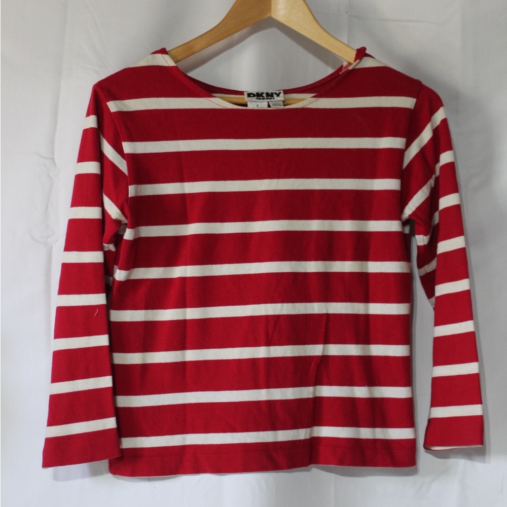 Vintage DKNY Red and Cream Striped Long Sleeve Top 100% cotton